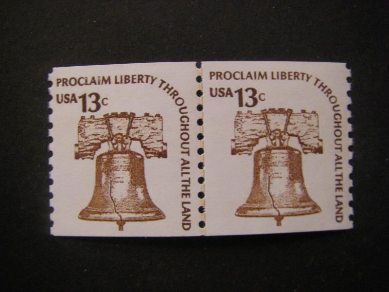 Scott 1618, 13 cent Liberty Bell, LINE PAIR, DULL gum, MNH Americana Beauty