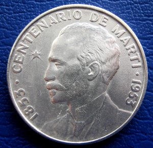 1953 Cuba Coin 50c Jose Marti Centenary Silver Coin AU+