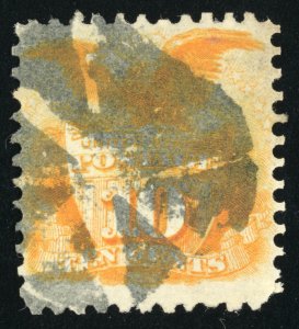 US Scott 116 Used Grill  10 cent yellow Shield and Eagle 1869 US104 bhmstamps