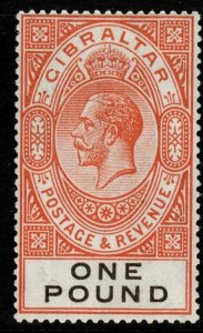GIBRALTAR SG107 1927 £1 RED-ORANGE & BLACK MTD MINT 