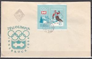 Hungary, Scott cat. 1555. Innsbruck Winter Olympics s/sheet. First day cover. ^