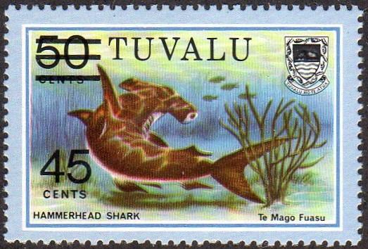 Tuvalu 150 - Mint-NH - 45c on 50c Hammerhead Shark (1981) (cv $0.60)