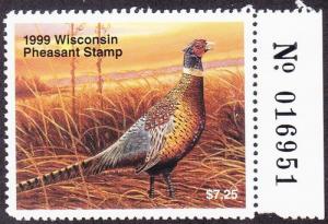 1999 Wisconsin Pheasant Stamp Mint Never Hinged VF