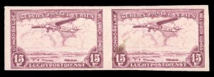 Belgian Congo #C13var Cat$60 (for hinged singles), 1934 15fr brown violet, im...