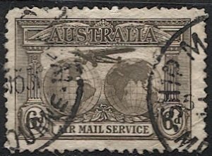 AUSTRALIA 1931 Sc C3  6d Southern Cross Used, SHIP MAIL ROOM postmarks/cancel