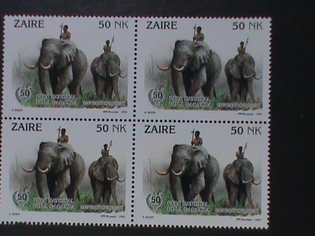 ​ZAIRE-1993-SC# 1404 NATL.GAME PARK 50TH ANNIV: ELEPHANTS MNH BLOCK VF