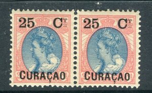 NETHERLANDS CURACAO Early 1900s Wilhelmina surcharged 25/25c Mint pair