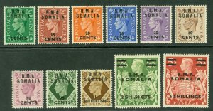 SG S10-S20 BMA Somalia 1948. ½d to 5/- set of 11. Lightly mounted mint CAT £48