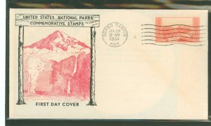 US 741 1934 2c Grand Canyon (part of the National Park Series) single, on an unaddressed first day cover with a Beverly Hills ca