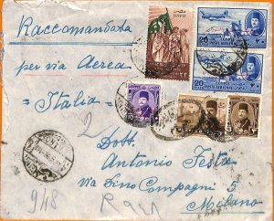 aa0137 - EGYPT - POSTAL HISTORY - Overprinted stamps on REGISTERED COVER 1953