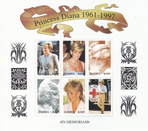 Zambia # 706-707, Princess Diana, Sheets, NH, 1/2 Cat.