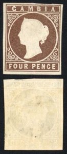 Gambia SG1 1869-72 QV 4d Brown No Wmk Imperf M/M