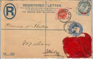 50670  GB -  POSTAL HISTORY -  REGISTERED POSTAL STATIONERY: COVER to ITALY 1898