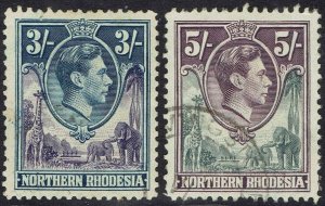 NORTHERN RHODESIA 1938 KGVI GIRAFFE AND ELEPHANTS 3/- AND 5/- USED