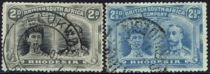 RHODESIA 1910 KGV DOUBLE HEAD 2D AND 2½D PERF 14 USED