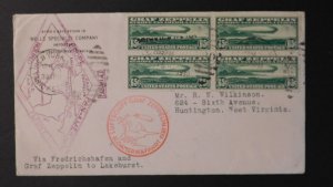 1930 New York USA Graf Zeppelin cover Block of four # C13 to Huntington WV