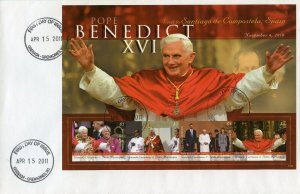 GRENADA GREN 2011 POPE BENEDICT XVI  VISITS BARCELONA SPAIN IMPERF SHEET II FDC