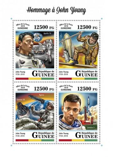 GUINEA - 2018 - Space, John Young - Perf 4v Sheet - MNH