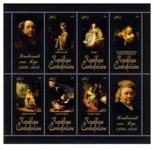 CENTRAFRICAINE AFRICAN SHEET MNH REMBRANDT ART PAINTING 