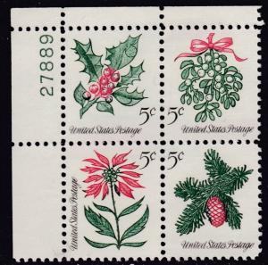 United States 1964 Plate Number Block Scott 1254-1257a Christmas Plants  VF/NH