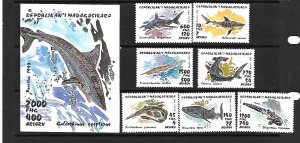 MADAGASCAR Sc 1280-7 NH ISSUE of 1993 MARINE Sharks SET+S/S 