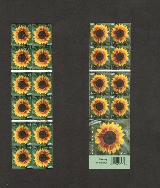 4347 Sunflower Double Sided Booklet Of 20 Mint/nh FREE SHIPPING