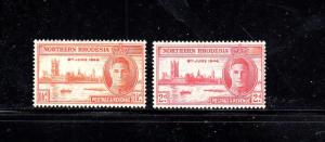 NORTHERN RHODESIA #46-47  1946  PEACE ISSUE      MINT  VF LH  O.G  a