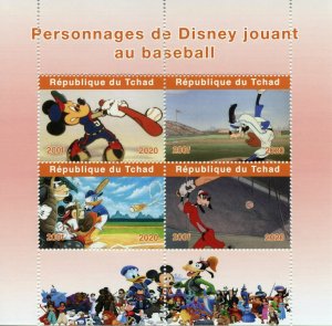 Disney Stamps Chad 2020 MNH Baseball Mickey Mouse Donald Duck Cartoons 4v M/S