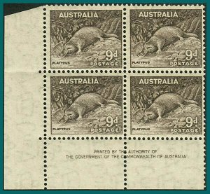 Australia 1943 Platypus, Imprint Block, mint  #174,SG191