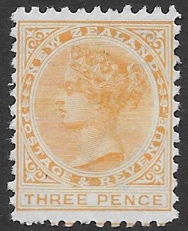 New Zealand 63   1882  3 pence fine mint hinged ( slight crease )