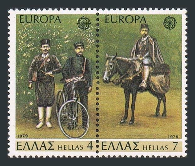 Greece 1293-1294,MNH.Michel 1352-1353. EUROPE CEPT-1979.Mailmen,Bicycle,Horse.