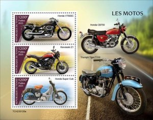 Chad - 2023 Motorcycles, VT600C, Z1, Super Cub - 3 Stamp Sheet - TCH230128a