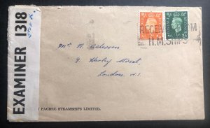 1940s HM Ship Royal Navy England Censored  Cover To London