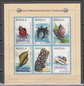 Angola, Scott Cat. 1029 A-F. Marine Life Feuille