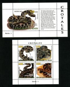 BENIN 2 SHEETS SNAKES REPTILS