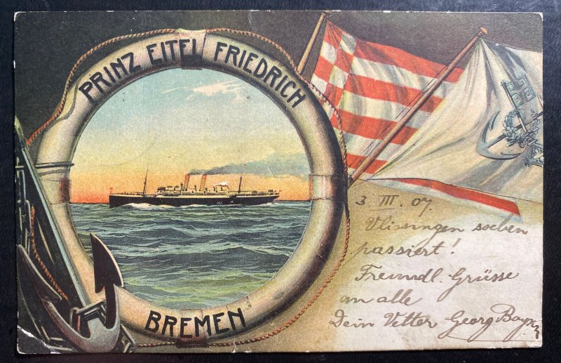 1907 Germany Paquebot Sea post Picture Postcard Cover SS Prince Eitel Friedrich