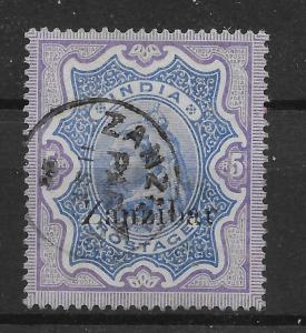 ZANZIBAR SG21 1895 5r ULTRAMARINE & VIOLET USED