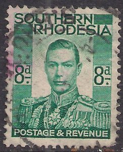 Southern Rhodesia 1937 KGV1 8d Emerald Green used SG 45 ( L882 )
