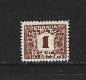 CANADA REVENUE - #FPS2 - 1c POSTAL NOTE MINT STAMP MNH BACK OF BOOK BOB