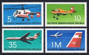 Germany-GDR 1366-1369, MNH. Mi 1749-1752. Aircraft 1972.Kamov helicopter,Planes.