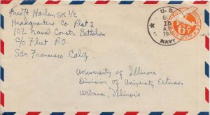 United States Fleet Post Office 6c Monoplane Air Envelope c1943 U.S. Navy 102...