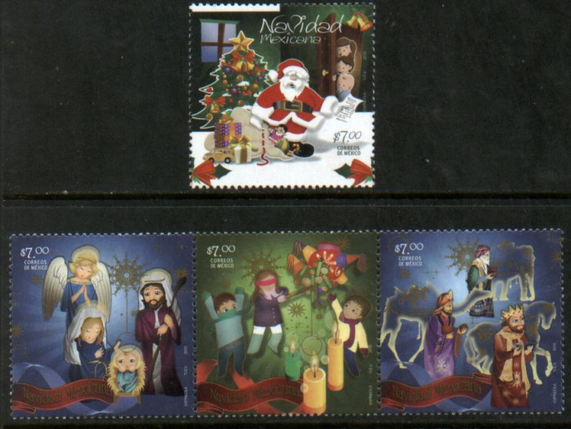 MEXICO 2702-2703 CHRISTMAS SEASON 2010, SINGLE + STRIP OF 3. MINT, NH. VF.