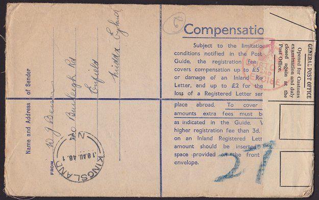 GB 1948 Registered envelope to New Zealand - Officially sealed..............3382