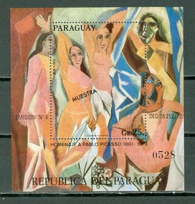 PARAGUAY PICASSO 1973 #1529...OVPT  MUESTRA...SOUV. SHEET...MNH...