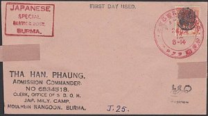 BURMA JAPAN OCCUPATION WW2 - old forged stamp on faked cover................F456