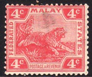 1923 Malaya 4¢ Tiger MH Sc# 54 CV: $4.00  Wmk 4 sideways