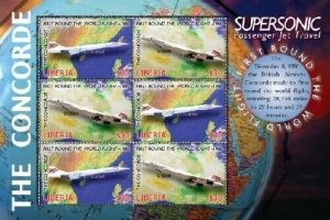 Liberia - 2007 - CONCORDE-FIRST WORLDWIDE FLIGHT - Sheet of 6 Stamps - MNH