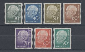 Germany Sc 755-761 MNH. 1956-57 Pres. Heuss definitives, complete set, VF