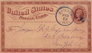 United States Illinois Chicago 1874 blue grid  1c Brown Liberty Postal Card.