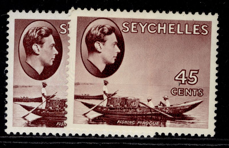 SEYCHELLES GVI SG143a + 143b, 45c PAPER VARIETIES, M MINT. Cat £58. 